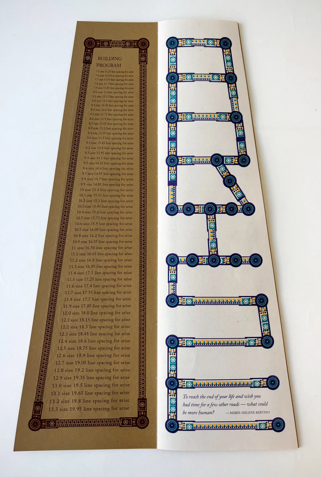 The twelfth booklet's building program: a line-by-line specification of type size and leading for every story